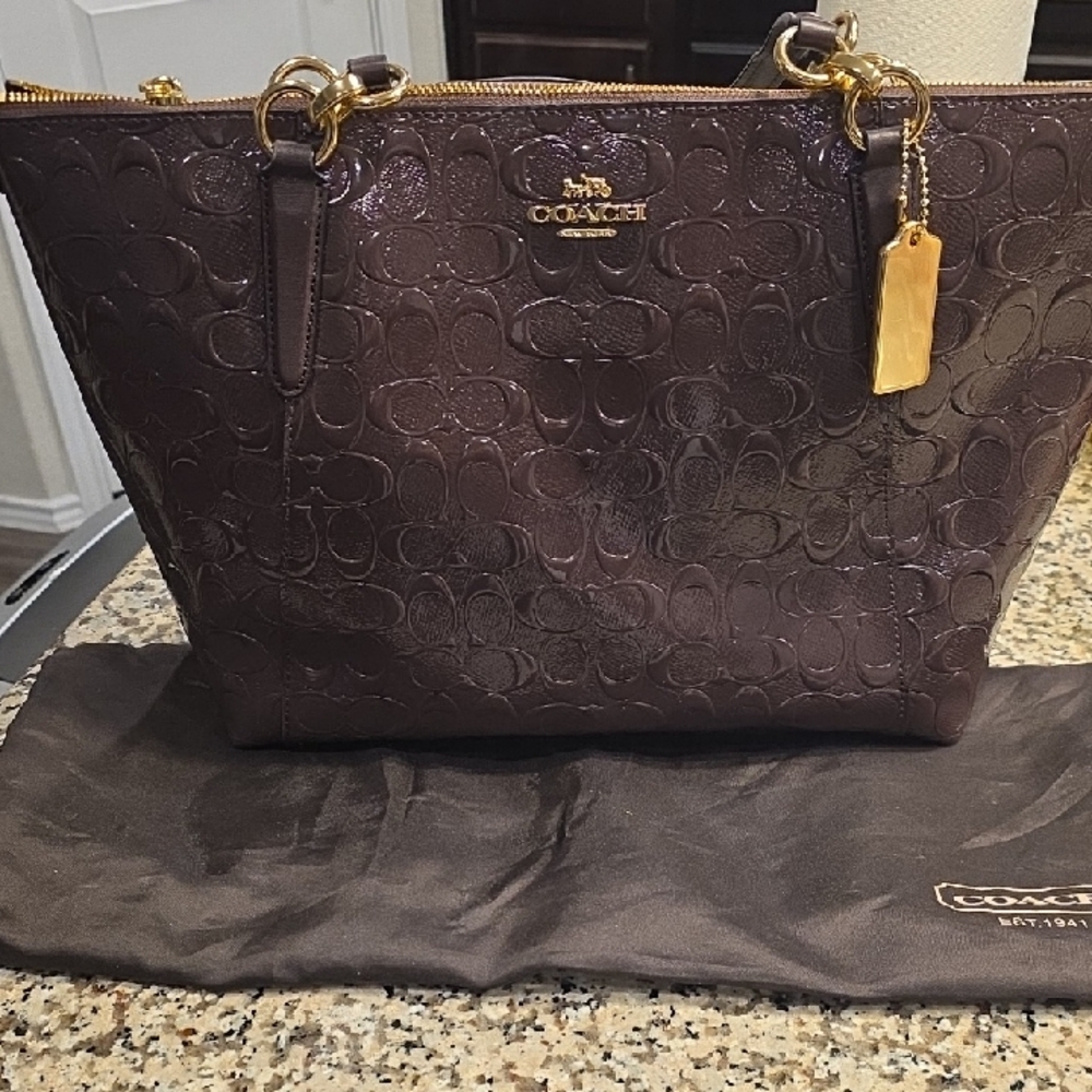 Coach Oxblood Patent Letter Embossed